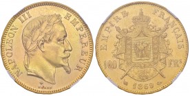 FRANCIA Napoleone III (1852-1870) 100 Franchi 1869 BB – AU In slab NGC AU58 3899506-001
qSPL