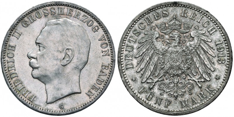 GERMANIA Baden – Federico II (1907-1818) 5 Marchi 1913 – KM 281 AG (g 27,79) Min...