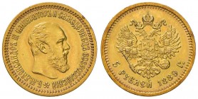 RUSSIA Alessandro III (1881-1894) 5 Rubli 1889 – Fr. 168 AU (g 6,45) Colpetti al bordo
SPL+