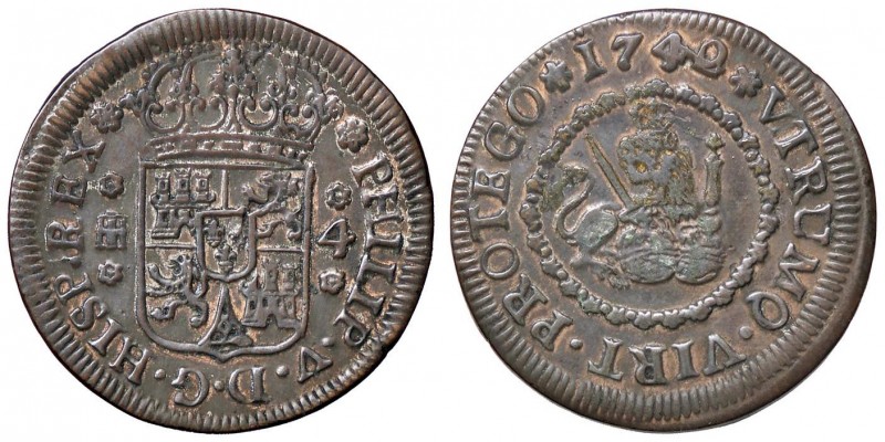 SPAGNA Felipe V (1700-1746) 4 Maravedis 1742 Segovia – Cal. 1993 AE (g 5,96)
qS...