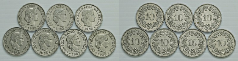 SVIZZERA 10 Rappen 1932, 1933, 1934, 1936, 1937, 1938, 1939 – KM 27b; Sch. 25b; ...