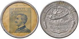 SUCCEDANEI DELLA MONETA - MILANO Gettone Nuovo Banco Mercantile – AL (g 1,07 – Ø 32 mm) Francobollo di 25 centesimi
SPL