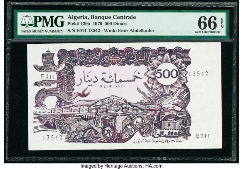 Algeria Banque Centrale d'Algerie 500 Dinars 1970 Pick 129a PMG Gem Uncirculated...