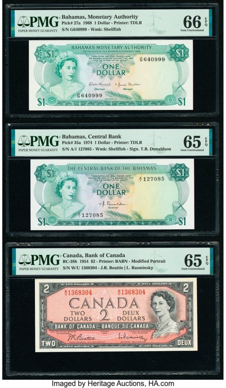 Bahamas Monetary Authority; Central Bank 1 Dollar 1968; 1974 Pick 27a; 35a PMG G...