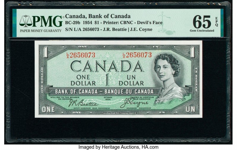 Canada Bank of Canada $1 1954 Pick 66b BC-29b "Devil's Face" PMG Gem Uncirculate...