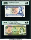 Low Serial Number Canada Bank of Canada $20 1969 Pick 89a BC-50a PMG Gem Uncirculated 65 EPQ; Mauritius Bank of Mauritius 5 Rupees ND (1967) Pick 30c ...