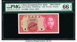 China Kwangtung Provincial Bank, Swatow 10 Cents 1935 Pick S2436s3 S/M#K56-30c Specimen PMG Gem Uncirculated 66 EPQ. Black Specimen overprint and two ...
