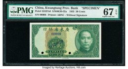 China Kwangtung Provincial Bank 20 Cents 1935 Pick S2437s6 S/M#K56-32a Specimen PMG Superb Gem Unc 67 EPQ. Black Specimen overprints and two POCs.

HI...