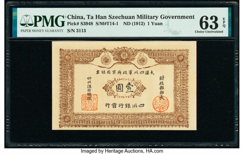 China Ta Han Szechuan Military Government 1 Yuan ND (1912) Pick S3948 S/M#T14-1 ...