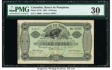 Low Serial 80 Colombia Banco de Pamplona 10 Pesos 9.7.1883 Pick S713 PMG Very Fine 30. According to Danilo Parra's "Compendio Historico del Papel Mone...