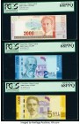 Costa Rica Banco Central de Costa Rica 2000 (2); 5000 Colones 14.9.2005; 2.9.2009 (2) Pick 265e; 275; 276 Three Examples PCGS Superb Gem New 68PPQ (3)...
