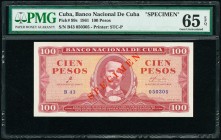 Cuba Banco Nacional de Cuba 100 Pesos 1961 Pick 99s Specimen PMG Gem Uncirculated 65 EPQ. Red Specimen overprint.

HID09801242017

© 2020 Heritage Auc...