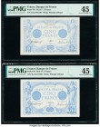 France Banque de France 5 Francs 1916 Pick 70 Two Examples PMG Choice Extremely Fine 45 (2). Pinholes on both examples.

HID09801242017

© 2020 Herita...