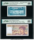 France Banque de France 20 Francs 1980-86 Pick 151a PMG Superb Gem Unc 68 EPQ; Lao Banque Nationale du Laos 10 Kip ND (1957) Pick 3as2 Back Specimen P...