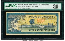French Indochina Banque de l'Indo-Chine 500 Piastres ND (1944-45) Pick 68 PMG Very Fine 30. Third party grading company mentions annotation and pinhol...