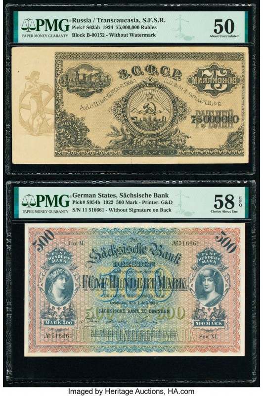 German States Bank of Saxony 500 Mark 1.7.1922 Pick S954b PMG Choice About Unc 5...