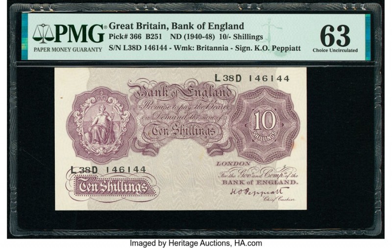 Great Britain Bank of England 10 Shillings ND (1940-48) Pick 366 PMG Choice Unci...