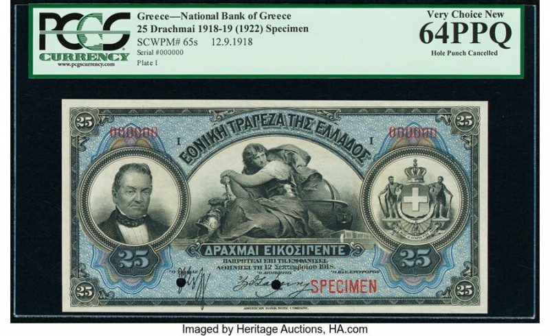 Greece National Bank of Greece 25 Drachmai 1918-19 Pick 65s Specimen PCGS Very C...