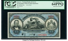 Greece National Bank of Greece 25 Drachmai 1918-19 Pick 65s Specimen PCGS Very Choice New 64PPQ. Red Specimen overprint and two POCs.

HID09801242017
...