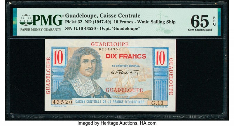 Guadeloupe Caisse Centrale de la France d'Outre-Mer 10 Francs ND (1947-49) Pick ...