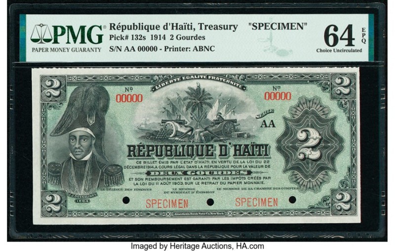 Haiti Treasury 2 Gourdes 22.12.1914 Pick 132s Specimen PMG Choice Uncirculated 6...