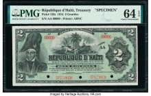 Haiti Treasury 2 Gourdes 22.12.1914 Pick 132s Specimen PMG Choice Uncirculated 64 EPQ. Three POCs.

HID09801242017

© 2020 Heritage Auctions | All Rig...