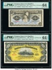 Paraguay Banco de la Republica 5 Pesos M.N. = 1/2 Peso Oro; 100 Pesos = 10 Pesos Oro 1907 Pick 156; 159 Two Examples PMG Choice Uncirculated 64; Choic...