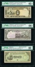 Philippines Japanese Government 5; 500; 1 Pesos ND (1943); ND (1944); ND (1942) Pick 110a; 114b; UNL Three Examples PMG Gem Uncirculated 65 EPQ; Gem U...