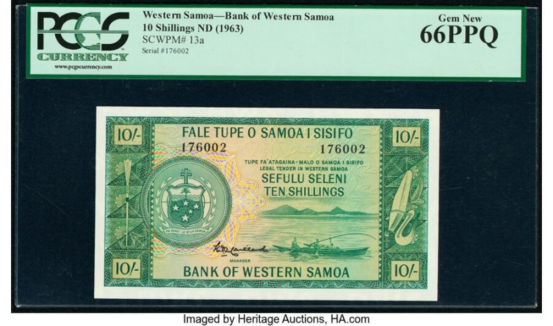 Western Samoa Bank of Western Samoa 10 Shillings ND (1963) Pick 13a PCGS Gem New...