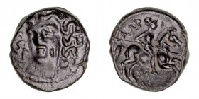 Monedas Antiguas
Tesalia
Dichalkon. AE. Larissa. (siglo III a.C.). A/Cabeza de frente de la ninfa Larissa. R/Jinete con lanza a der. 5.39g. BCD Thes...