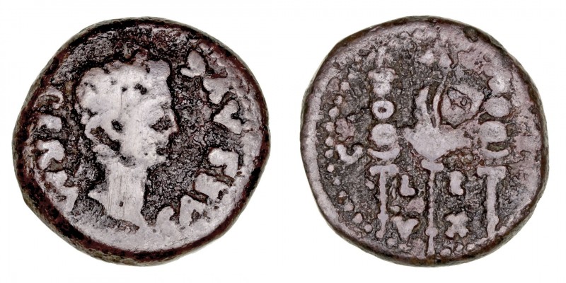 Monedas de la Hispania Antigua
Emerita, Mérida
Semis. AE. A/Cabeza de Augusto ...