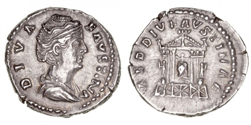 Imperio Romano
Faustina, esposa de A. Pío
Denario. AR. Roma. R/AED. DIV. FAVST...