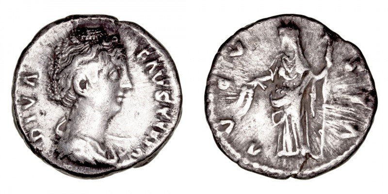Imperio Romano
Faustina, esposa de A. Pío
Denario. AR. Roma. R/AVGVSTA. Ceres ...