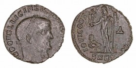 Imperio Romano
Licinio
Follis. AE. (313-316). R/IOVI CONSERVATORI..., en exergo SMHT. 3.61g. RIC.13. Escasa. Pátina verde. MBC.