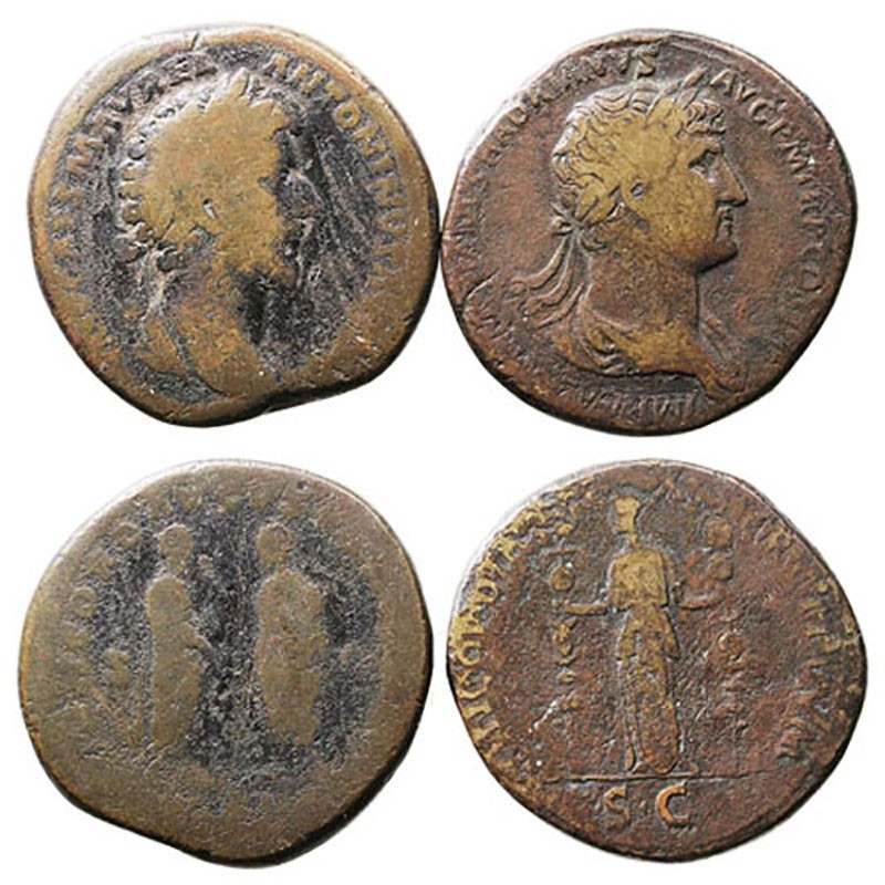 Imperio Romano
Lotes de Conjunto
Sestercio. AE. Lote de 2 monedas. Adriano y M...