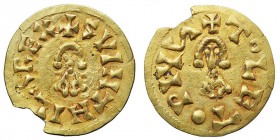 Monedas Visigodas
Suintila
Tremis. AV. Toleto. (621-631). A/Busto de frente, + SVINTHILAREX. R/Busto de frente, + TOLETOPIVS (S horizontal). 1.39g. ...