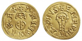 Monedas Visigodas
Liuva II
Tremis. AV. Emerita. Acuñación del siglo XX. 1.42g. Pliego 939 (Falsificaciones modernas). EBC+.