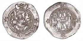 Monedas Árabes
Imperio Sasánida
Kusro II
Dracma. AR. Ectabana. (590-628). Año 33. 4.51g. Göbl II/3. MBC+.