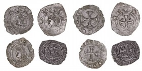 Monedas Medievales
Reino de Aragón
Dinero. AV. Lote de 4 monedas. Federico III (1296-1337), Messina. Spahr 34/35. MBC.
