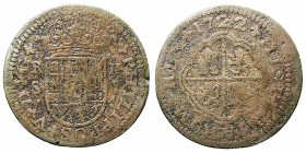 Monarquía Española
Felipe V
2 Reales. Latón. Sevilla J. 1722. Falsa de época. 4.35g. Barrera 167. (BC-).