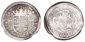 Monarquía Española
Felipe V
Real. AR. Segovia J. 1721. 2.17g. Cal.645. Suave pátina. MBC/MBC-.