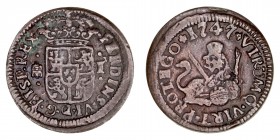 Monarquía Española
Fernando VI
Maravedí. AE. Segovia. 1747. 1.49g. Cal.19. Punto de verdín. (MBC).