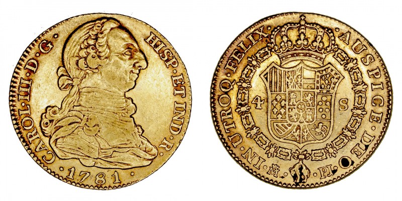 Monarquía Española
Carlos III
4 Escudos. AV. Madrid PJ. 1781. 13.47g. Cal.1785...