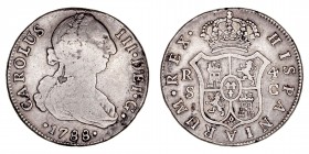 Monarquía Española
Carlos III
4 Reales. AR. Sevilla C. 1788. 13.28g. Cal.990. Tonalidad. (MBC-).