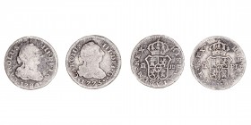 Monarquía Española
Carlos III
1/2 Real. AR. Lote de 2 monedas. 1775 y 1784 Madrid. Algo sucias. (BC-).