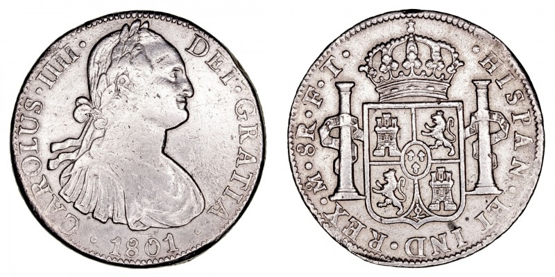 Monarquía Española
Carlos IV
8 Reales. AR. Méjico FT. 1801. 26.71g. Cal.972. B...