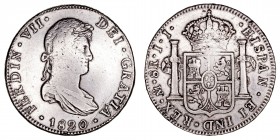 Monarquía Española
Fernando VII
8 Reales. AR. Méjico JJ. 1820. 26.78g. Cal.1336. Rayitas junto a la fecha. (MBC-).