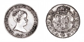 Monarquía Española
Isabel II
Real. AR. Sevilla RD. 1845. 1.49g. Cal.316. Suave pátina. MBC+.