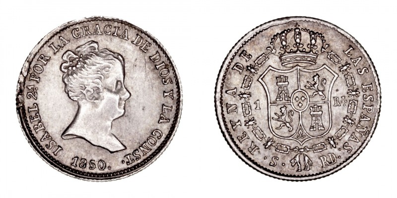 Monarquía Española
Isabel II
Real. AR. Sevilla RD. 1850. 1.26g. Cal.318. Suave...