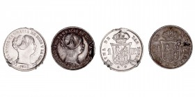 Monarquía Española
Isabel II
Real. AR. Lote de 2 monedas. 1852 Madrid y 1855 Sevilla. Sirvieron de joya. (BC+).